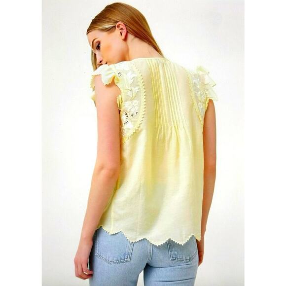 Zadig & Voltaire Tiara Tomboy Floral Embroidered Top - Butter - size S - Picture 8 of 9